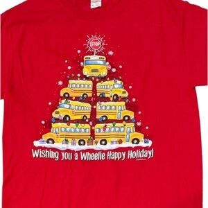 Size Small School Bus Red Short Sleeve Christmas Tee